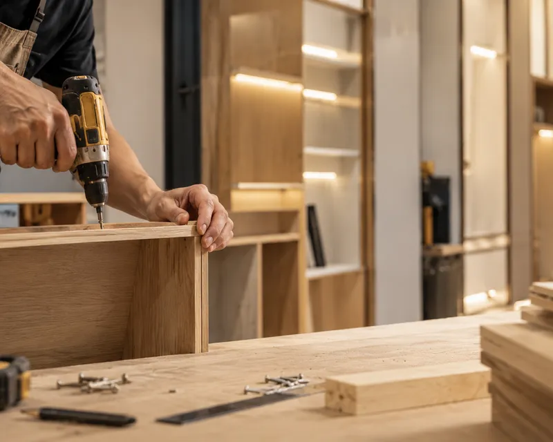Proses pembuatan furnitur custom di workshop Sumber Bukit Jaya